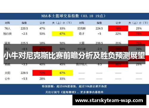 小牛对尼克斯比赛前瞻分析及胜负预测展望